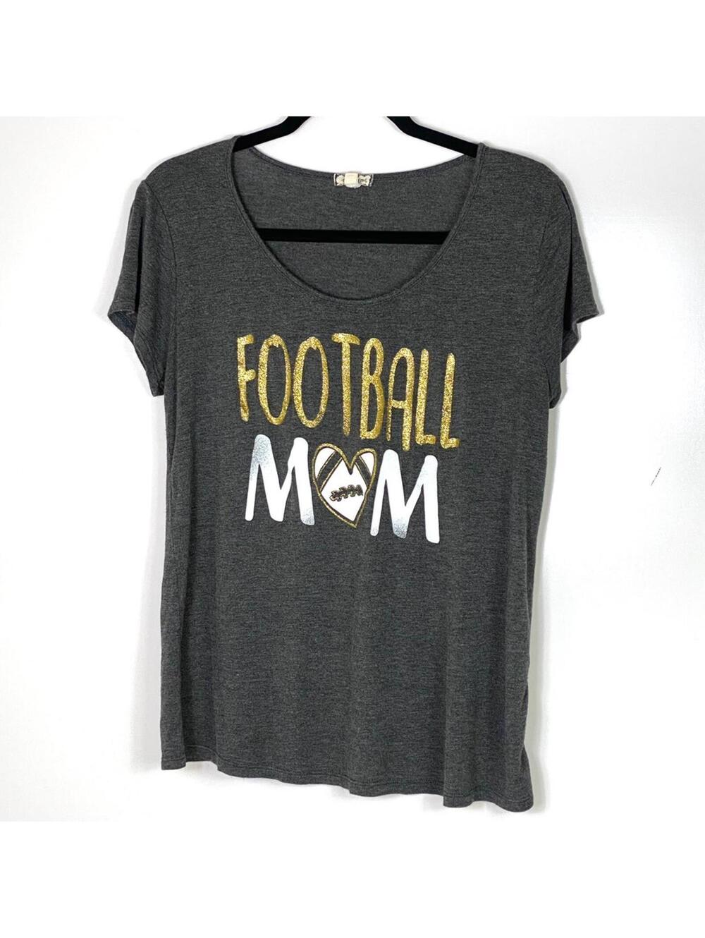 Football Mom Graphic T-Shirt Medium Gray